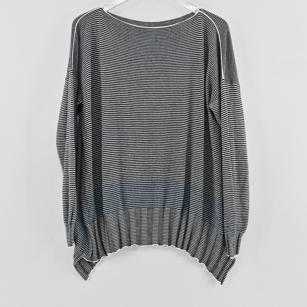 Planet Striped Boat Neck Sweater Womens Size OS Pima Cotton Modal Knit Top Black